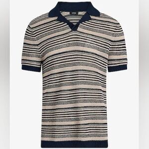 Striped Knit Linen-Blend Short Sleeve Sweater Polo Men's Size Large